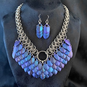 Elegant Goddess Necklace w/ Custom Dragon Scalemaille - Handcrafted Titanium & Stainless Steel Chainmaille Jewelry, Unique Shenanigans Weave