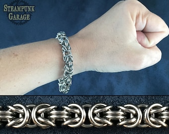 Byzantine - Stainless or Titanium - Classic Chainmaille Bracelet - Kings Chain - Etruscan Chain