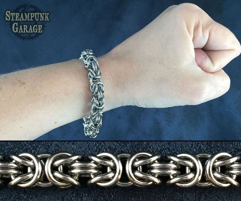 Byzantine Stainless or Titanium Classic Chainmaille Bracelet Kings Chain Etruscan Chain image 1