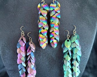 Premium Dragon Scalemaille Earrings - Choose Your Favorite Hues! - Titanium Chainmaille Jewelry - Upgrade w/ Coordinating Necklace