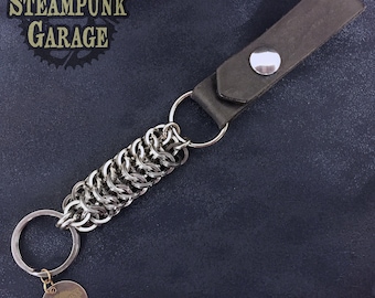 Key Fob - IW4 - Leather and stainless steel chainmaille