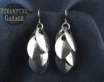 Titanium or Steel Shaggy Dragon Scales - Armor Plate Earrings - Stainless Steel with Allergy-free Titanium Hooks!