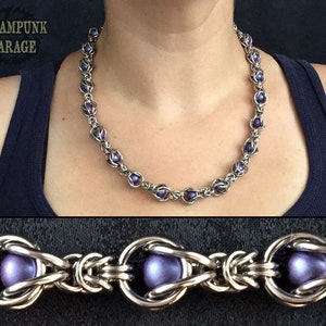 Captured Ball Chain - TITANIUM and Stainless STEEL Necklace - 16 and 18swg - Elegant Chainmaille Jewelry - Bracelet, Wallet Chain, Key Fob