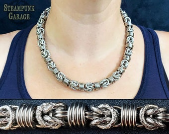 Orbital Byzantine - Stainless steel chainmaille necklace - 14swg and 16swg Etruscan chain with Snakeskin Links