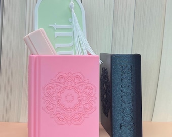 Bookmark Holder 3D Printed Miniature Book with Mandala Design – Unique Book Lover Gift, Decorative Desk Organizer, Personalized Gift Idea