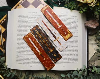 Sword Bookmark Fantasy Bookish Bookmarks Orange Red Gold Book Decor
