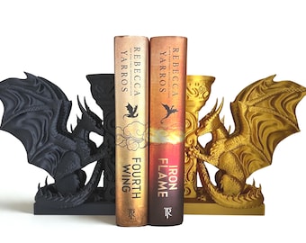 Set of Dragon Bookends 3D Printed Black & Gold Dragon Pair for Book Lovers
