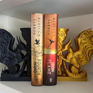 Set of Dragon Bookends 3D Printed Black & Gold Dragon Pair for Book Lovers