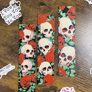Skull Rose Bookmark Set of Three Floral Skull Book Mark Bookish Accessory Dark Romance Bookmark Gothic Bookmark Set