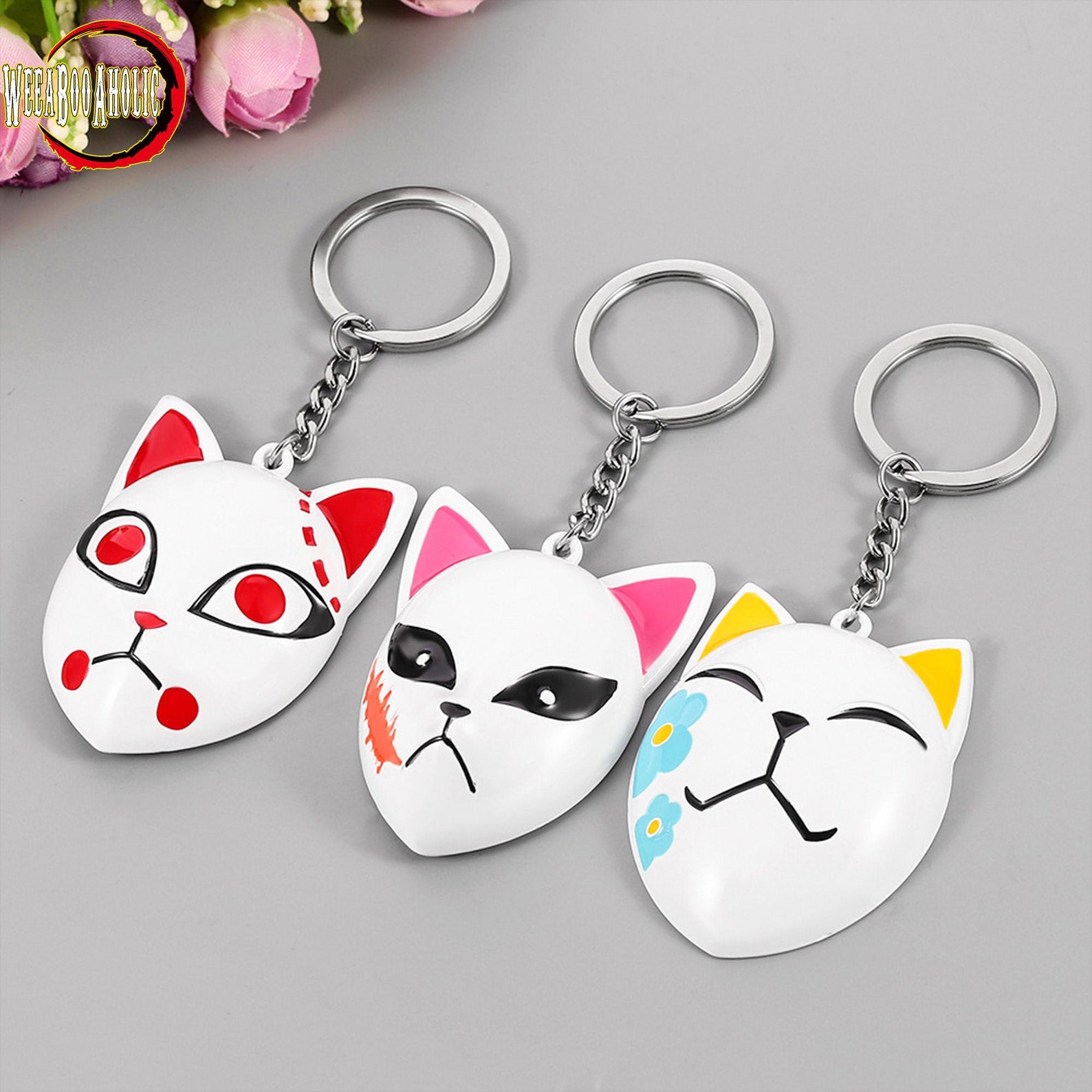 Anime Kitsune Mask Keychain Kitsune Warding Fox Masks Etsy