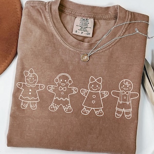 Chemise pain d'épice couleurs confort, jolie chemise de Noël, t-shirt bonhomme en pain d'épice, t-shirt de vacances pour femme, t-shirt d'hiver, cadeau pour boulanger, haut de Noël