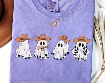 Comfort Colors® Cowboy Ghost Shirt, Cute Ghost TShirt, Womens Halloween Shirt, Spooky Season Shirt, Halloween Gift, Cute Fall Shirt