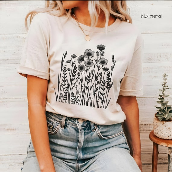 Wildflowers Graphic Tee For Women - Vintage Boho Short Sleeve T-Shirt, Casual Summer Top