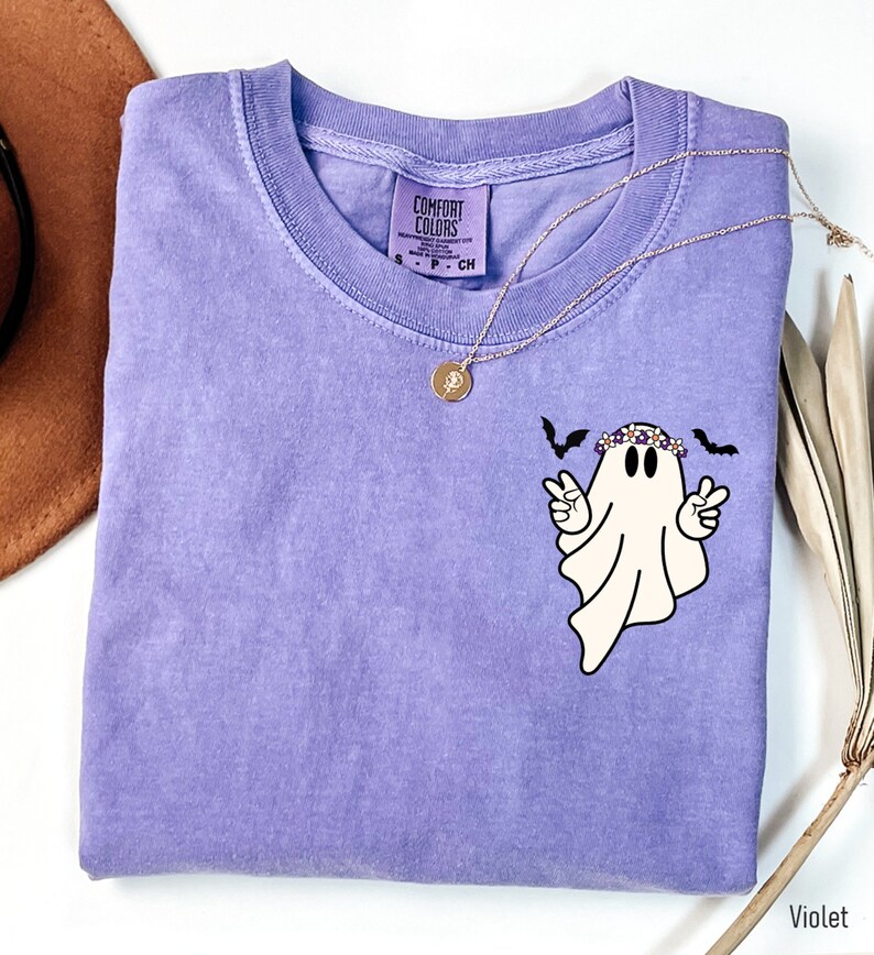 Comfort Colors® Hippie Ghost Shirt, Cute Ghost TShirt, Womens Halloween Shirt, Spooky Season Shirt, Halloween Gift, Cute Fall Shirt image 2