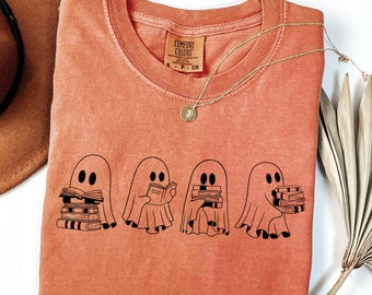 Comfort Colors Reading Ghosts Shirt, Womens Halloween Shirt, Book Lover Halloween Shirt, Bookish Halloween Shirt, Spooky Season, Boo Shirt