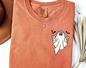 Comfort Colors® Hippie Ghost Shirt, Cute Ghost TShirt, Womens Halloween Shirt, Spooky Season Shirt, Halloween Gift, Cute Fall Shirt
