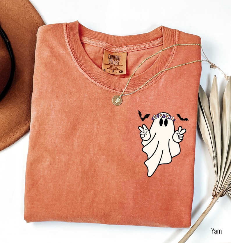 Comfort Colors® Hippie Ghost Shirt, Cute Ghost TShirt, Womens Halloween Shirt, Spooky Season Shirt, Halloween Gift, Cute Fall Shirt image 1