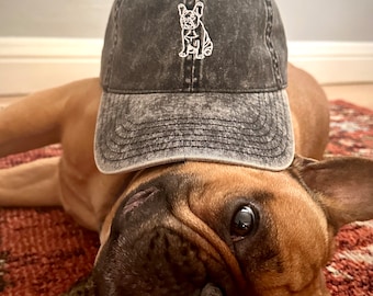 French Bulldog Embroidered Vintage Baseball Dad Hat - Adjustable Cap for Men & Women - French Bulldog Lovers - One Size - Pet Enthusiast
