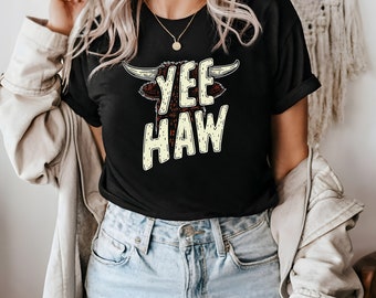 Yee Haw Shirt, Western Grafik T-Shirt, süße Country Shirts, Bachelorette Kleidung, trendiges übergroßes Boho T-Shirt, Mädchen Reise, Austin, Nashville