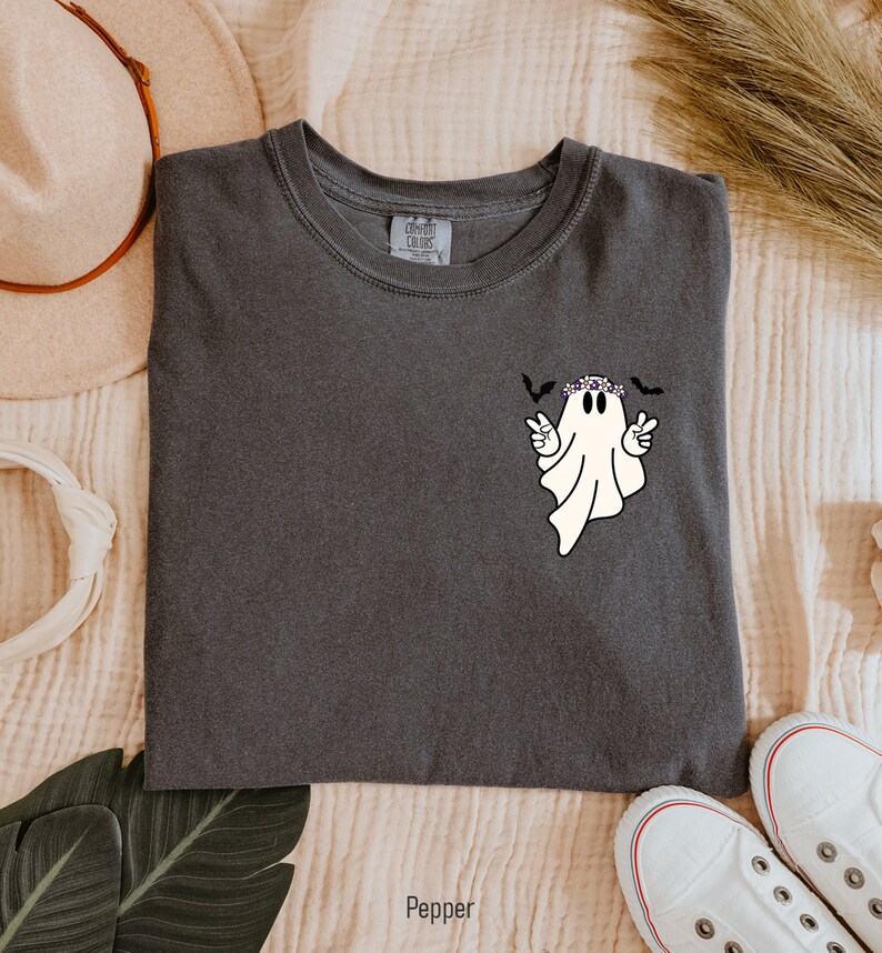 Comfort Colors® Hippie Ghost Shirt, Cute Ghost TShirt, Womens Halloween Shirt, Spooky Season Shirt, Halloween Gift, Cute Fall Shirt image 4
