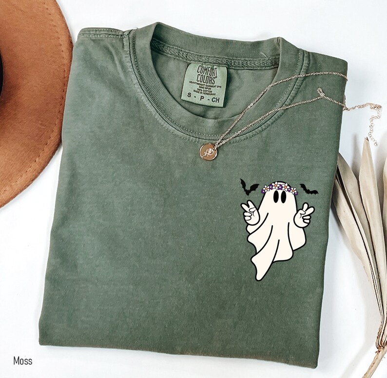 Comfort Colors® Hippie Ghost Shirt, Cute Ghost TShirt, Womens Halloween Shirt, Spooky Season Shirt, Halloween Gift, Cute Fall Shirt image 3
