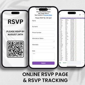 Online RSVP Page, RSVP Tracking, Digital Custom Online Mobile Invitation Rsvp Service, RSVP Evite Form
