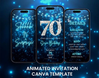 Surprise 70th Birthday Animated Invitation: Diamond Blue Video Invite (Digital)