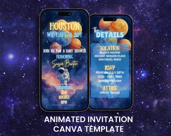 Animated Astronaut Baby Shower Video Invitation: Space Theme Evite (Digital Download