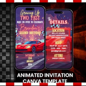 Race Car 2nd Birthday Video Invitation: Animated Speedster Party Evite