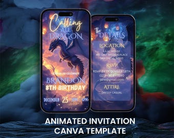 Dragon Birthday Video Invitation, Animated Calling All Dragon Kids Party Evite (Digital Mobile Card)