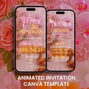 Invito video "Mamme e Mimose", invito animato floreale per il brunch della festa della mamma, invito con itinerario digitale modificabile per cellulare