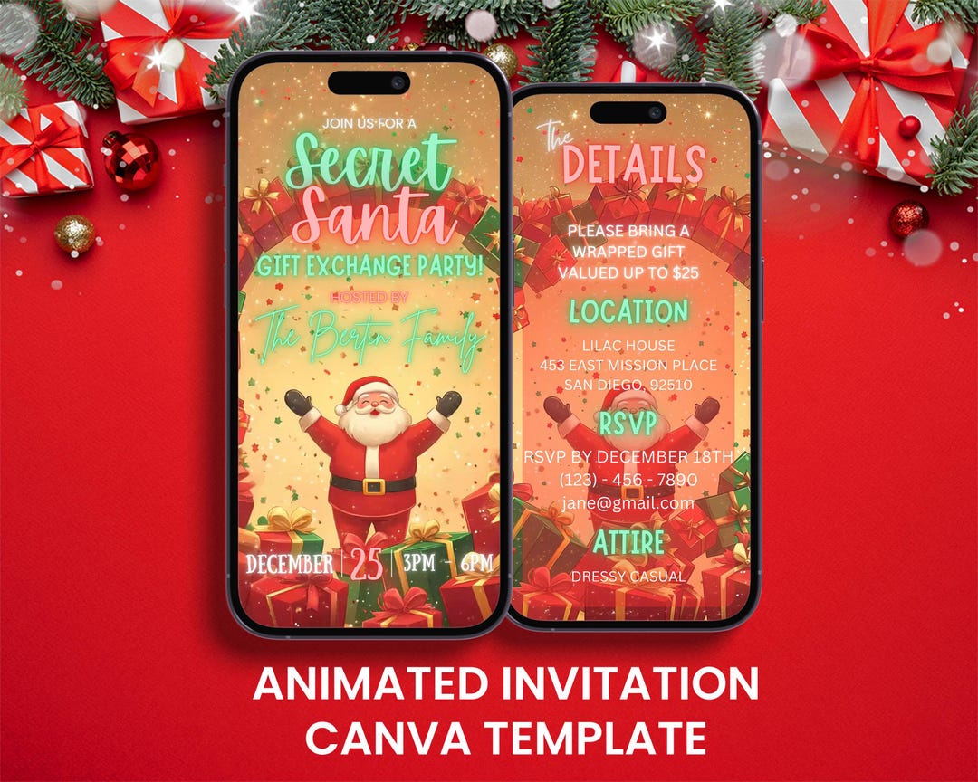 Animated Secret Santa Video Invitation, Christmas Gift Exchange ...