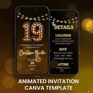 Faire-part d'anniversaire rustique 19e, animation XIXe fête néon en bois Evite, modèle d'itinéraire de carte mobile numérique modifiable