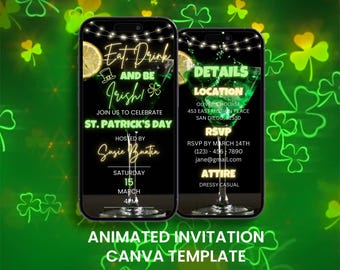 Animated St. Patrick's Day Video Invitation: Cocktail Party Evite (Digital)