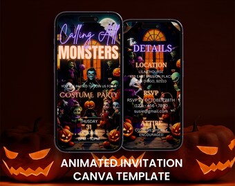 Halloween Costume Party Video Invitation: Animated Monster Evite (Digital)