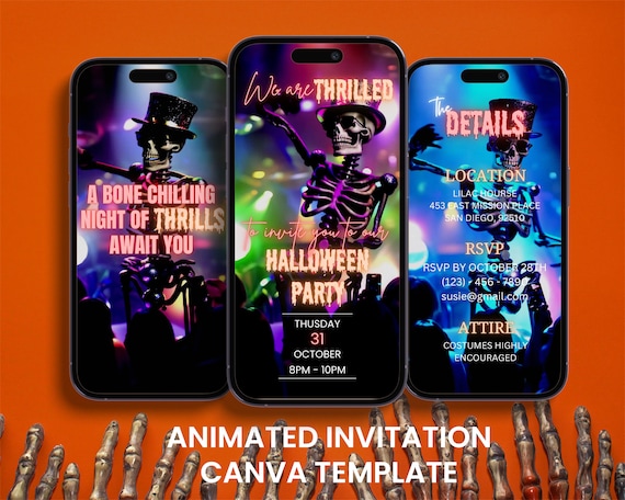 Dancing Skeleton Halloween Party Video Invitation: Animated Disco Party Evite (Digital)