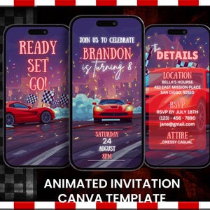 Race Car Birthday Video Invitation: Animated Racing Party Evite (Digital Download