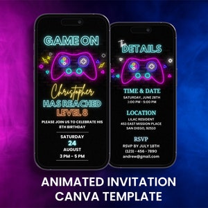 Faire-part de jeu, fête d'anniversaire de jeu animée Eviter les garçons, carte d'itinéraire numérique modifiable sur toile pour mobile