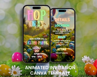 Invitación animada para fiesta de Pascua: Búsqueda de huevos de conejo (tarjeta digital móvil)
