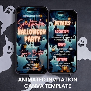 Animated Ghost Halloween Party Invitation: Spooktacular Evite (Digital)
