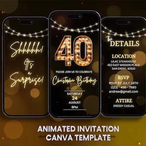 Surprise 40th Birthday Invitation for Men Forty Invite for Adults Phone Invitation Rustic Shhh Its a Surprise Invite Digital Invite for Him
