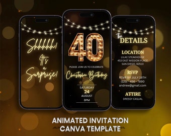 Surprise 40th Birthday Invitation for Men: Animated Video Invite (Digital Invite)