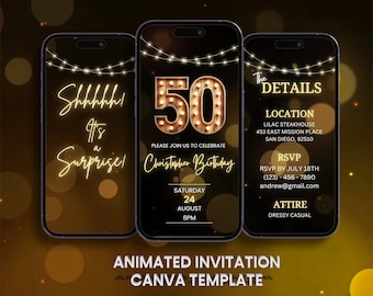 Surprise 50th Birthday Video Invitation for Men: Rustic Animated Digital Invite