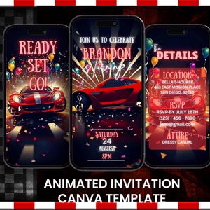 Race Car Birthday Video Invitation: Animated Red Racer (Digital Mobile Invite)