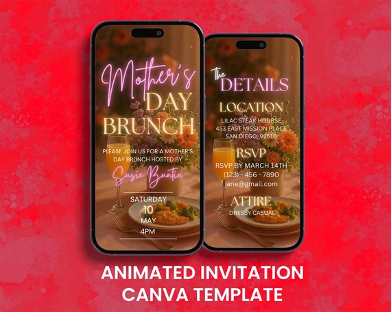 Animated Mother's Day Brunch Invitation: Floral Mimosa Evite (Digital)