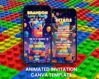 Building Blocks Birthday Video Invitation: Animated Bricks Party Evite (Digital Download
