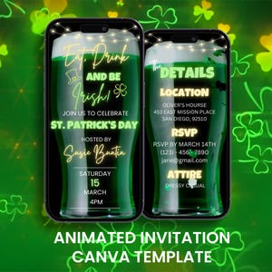 Animiertes St. Patrick&#39;s Day Einladungsvideo: Beer & Shamrock Party Evite (Digital)