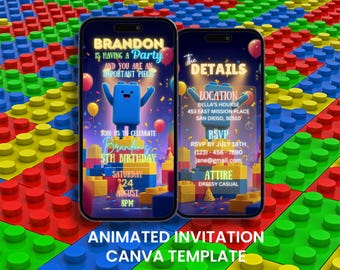 Building Blocks Birthday Video Invitation: Animated Bricks Party Evite (Digital Download)
