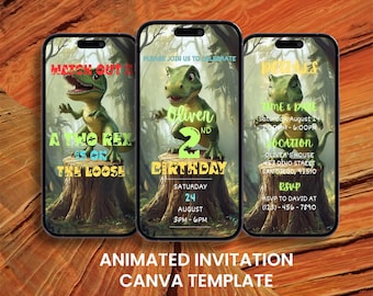 Zwei Rex Dinosaurier 2. Geburtstag Einladungs-Video: Animierte Dino Party Evite (Digital)