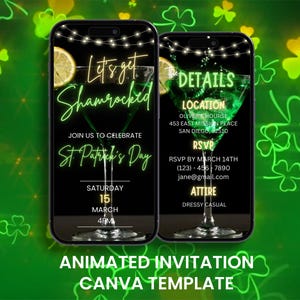 St. Patrick&#39;s Day Animierte Video Einladung: Grüne Cocktailparty (Digital)